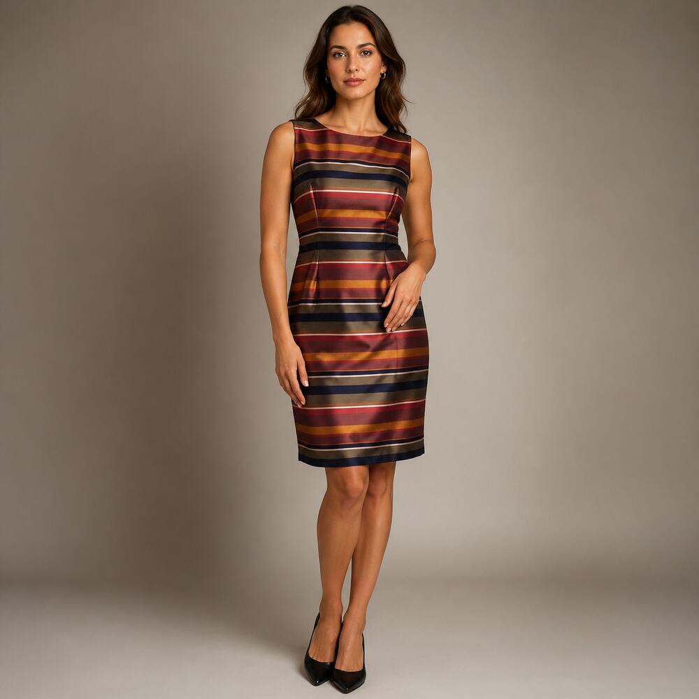 Talbots Silk Shantung Sheath Dress Striped‎ Multicolor Size 10 NWT